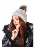 Braided winter hat with a pompom, beige C47 - Online store - Boutique